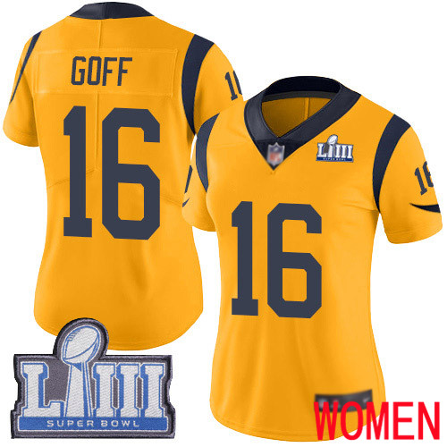 Los Angeles Rams Limited Gold Women Jared Goff Jersey NFL Football 16 Super Bowl LIII Bound Rush Vapor Untouchable